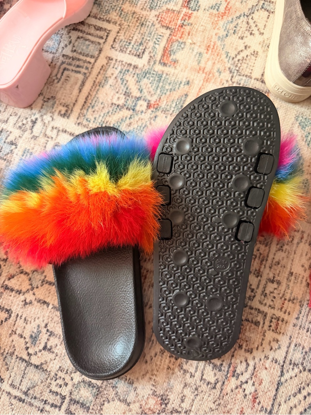 Source Unknown Rainbow Faux-Fur Slide Sandals - Black Base - Picture 3 of 3